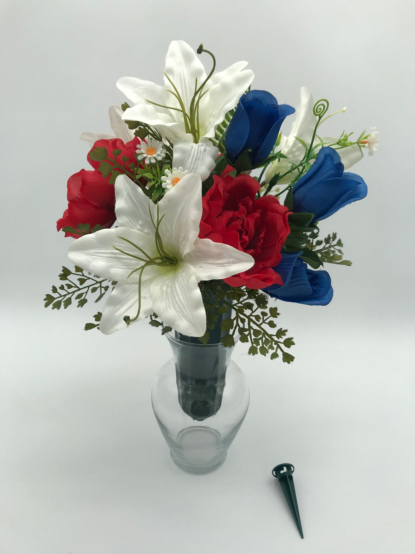 Artificial Tribute Flowers - Red, White, and Blue - Memorial Vase
