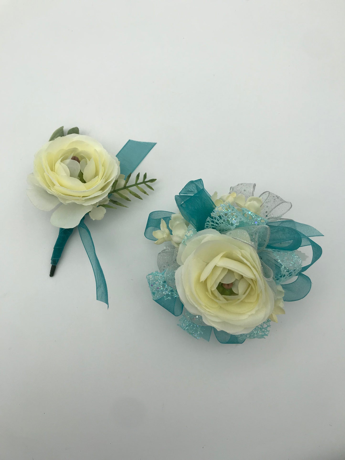Artificial Flowers - Wrist Corsage and Pin-on Boutonniere Set ( Ranunculus)