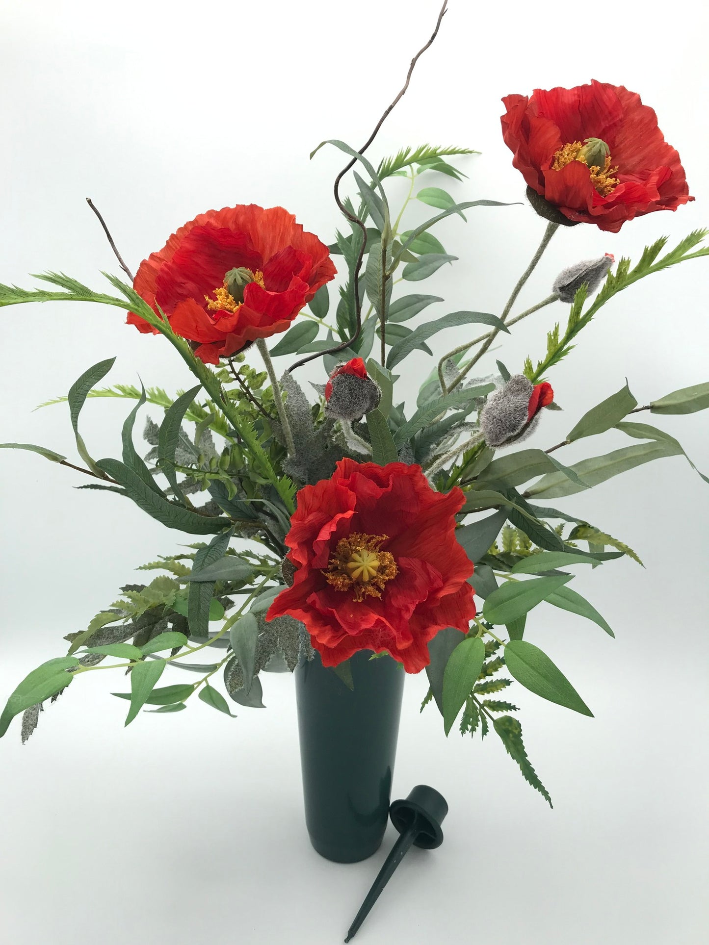 Artificial Tribute Flowers - Large Orange Poppy - Memorial Vase