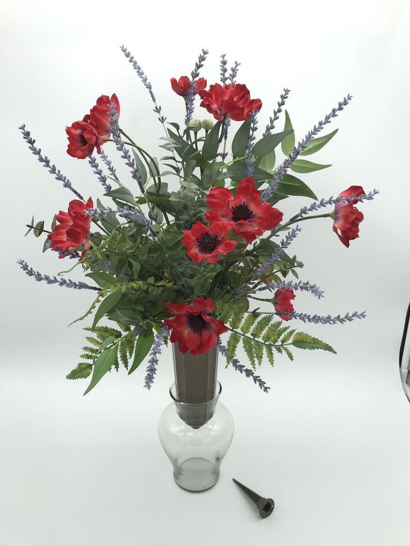 Artificial Tribute Flowers - Red Poppy - Memorial Vase
