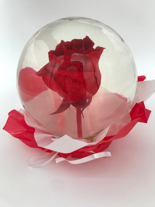 Rose Globe with Glitter - Red