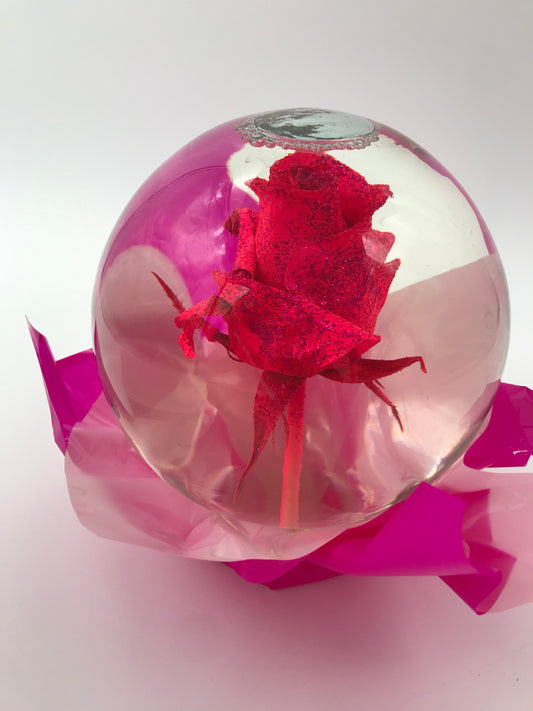 Rose Globe with Glitter - Pink