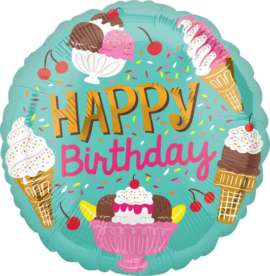 Happy Birthday Mylar Balloon - Ice Cream