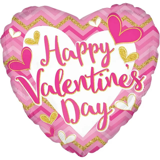 Valentine's Day Balloon - Pink Cheveron