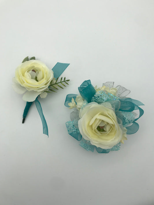 ARTificial Flowers - Wrist Corsage and Pin-on Boutonniere Set  ( Ranunculus)