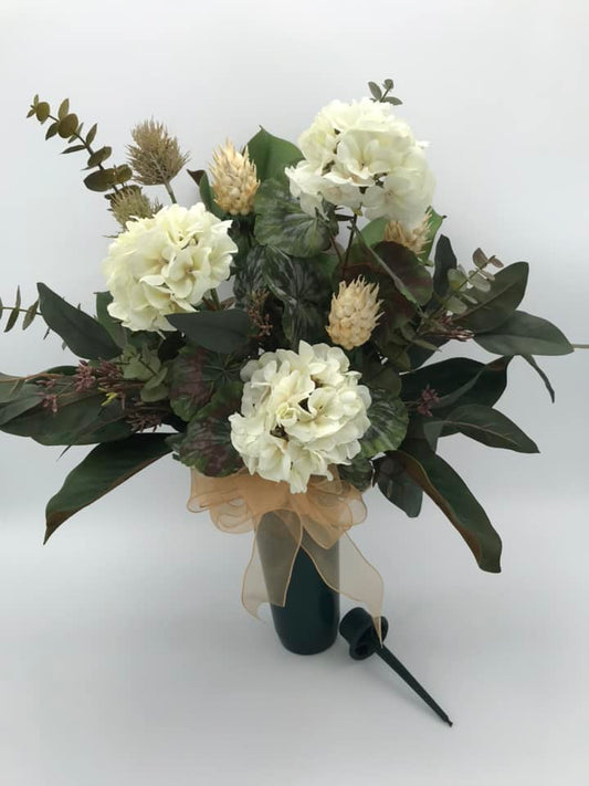 Tribute Flowers -ARTificial -White Geranium Memorial Vase
